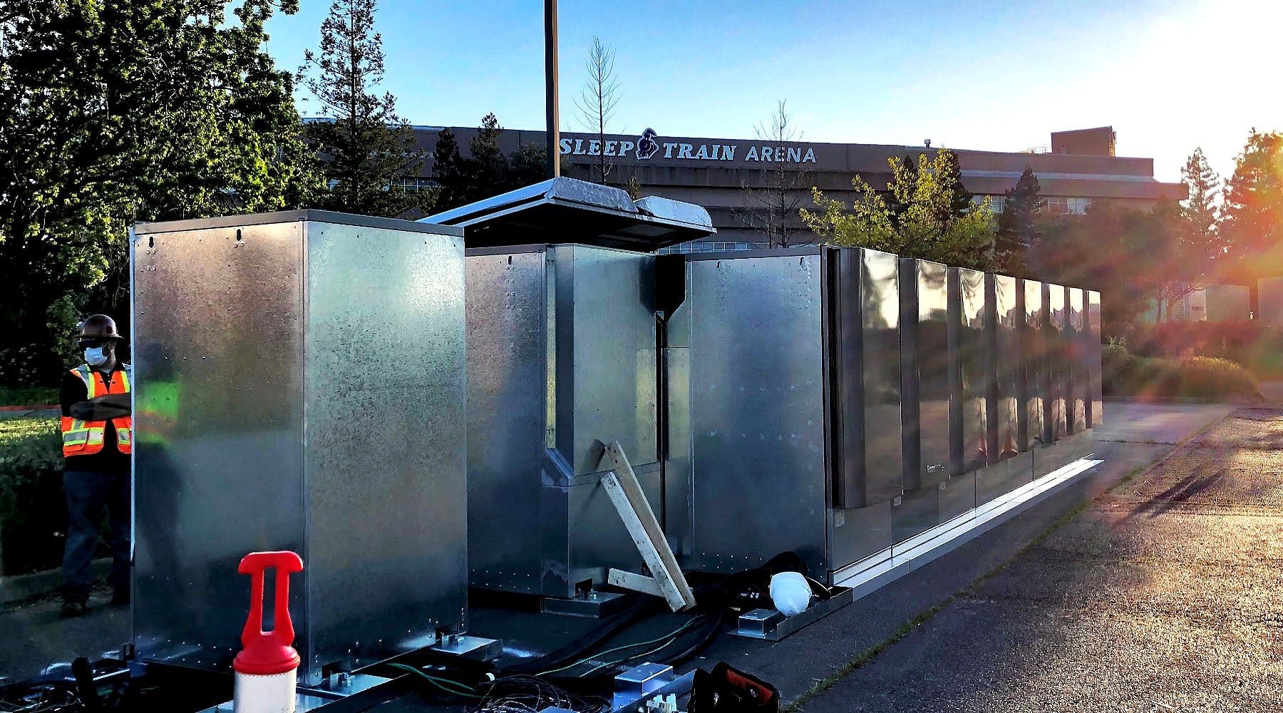 Microgrid being installed at the Sleep Training Arena. Courtesy of Bloom Energy