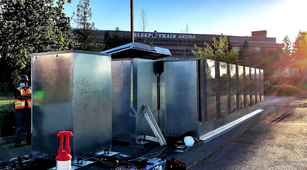 Microgrid being installed at the Sleep Training Arena. Courtesy of Bloom Energy