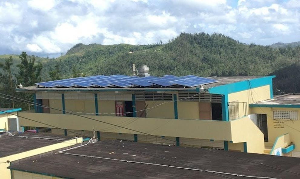 The solar array for the sonnen microgrid at S.U. Matrullas, a K through 9 school that educates over 150 students in the remote town of Orocovis, Puerto Rico (PRNewsfoto/sonnen, Inc.)