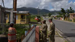 USACE Task Force Power Restoration Commander Col. John P. Lloyd, along with Capt. Aaron Anderson, TF Power operations officer, ask a resident in Maunabo, Puerto Rico, on Jan. 3, if she has power. Her reply: “Yes, and thank you, thank you so much,” Lloyd said. “Microgrids are a great tool to help us service areas where main grid restoration is not projected to be complete in the near term,” said Lloyd. “Microgrids allow us to proof a distribution system in an area prior to main grid restoration so that when grid power is restored, there is less time spent having to diagnose the lines. The system is also very versatile, and may be a capability that can be used in future storms throughout the region.”