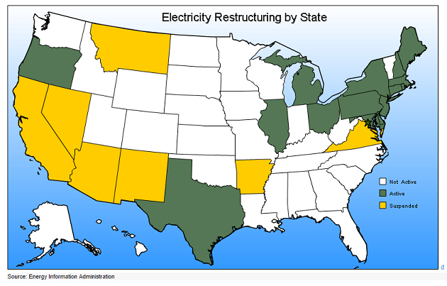States where competitive suppliers by law can compete with utilities to sell electricity to retail customers.