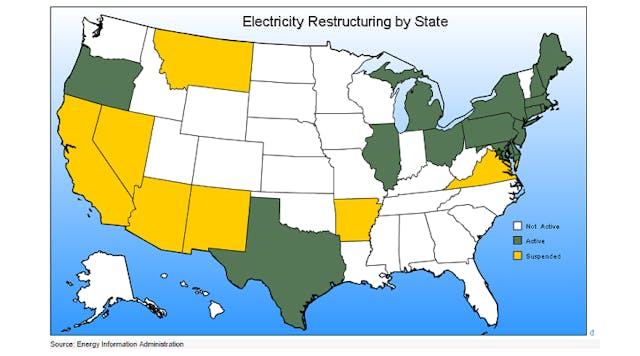 States where competitive suppliers by law can compete with utilities to sell electricity to retail customers.