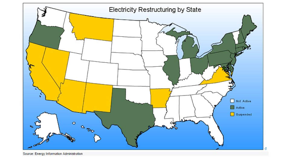 States where competitive suppliers by law can compete with utilities to sell electricity to retail customers.