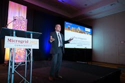Jeffrey Schlegelmilch, Director for the National Center for Disaster Preparedness at Columbia Climate School, Columbia University and author of Rethinking Readiness: A Brief Guide to Twenty-First-Century Megadisasters, delivers the keynote at Microgrid 2022. Photo: Doug Sanford, Microgrid Knowledge Jeffrey Schlegelmilch, Director for the National Center for Disaster Preparedness at Columbia Climate School, Columbia University and author of Rethinking Readiness: A Brief Guide to Twenty-First-Century Megadisasters, delivers the keynote at Microgrid 2022. Photo: Doug Sanford, Microgrid Knowledge