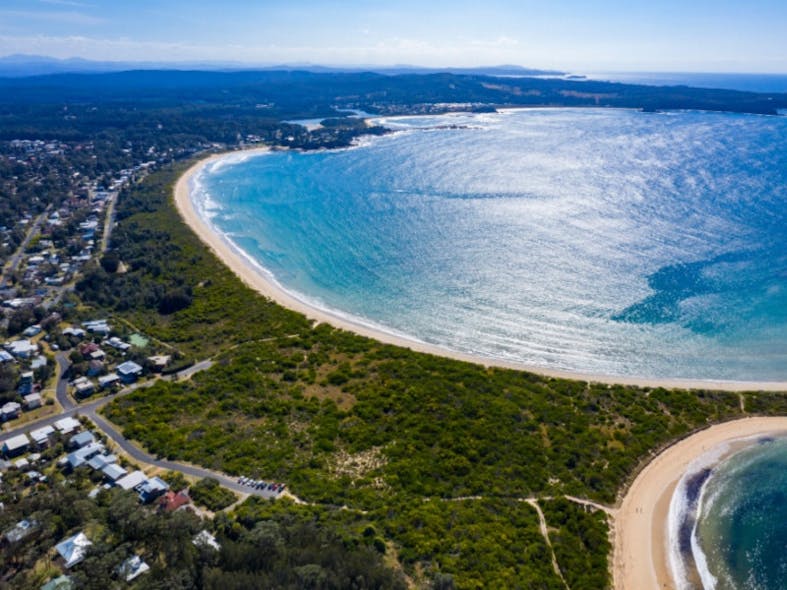 Aerial view of Broulee Beach at Broulee near Batemans Bay on the New South Wales South Coast, Australia. Photo by Steve Tritton/Shutterstock.com
