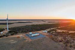 Kalbarri microgrid’s wind turbines and BESS. Image: Western Power Kalbarri microgrid’s wind turbines and BESS. Image: Western Power
