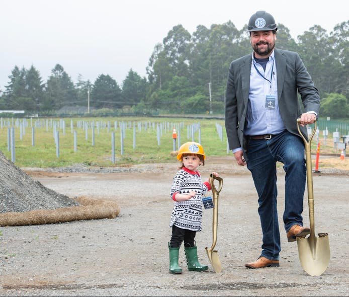 The energy authority&rsquo;s Executive Director Matthew Marshall and his daughter Alex celebrate groundbreaking of the Redwood Coastal Airport Microgrid. Credit: by Humboldt State University
