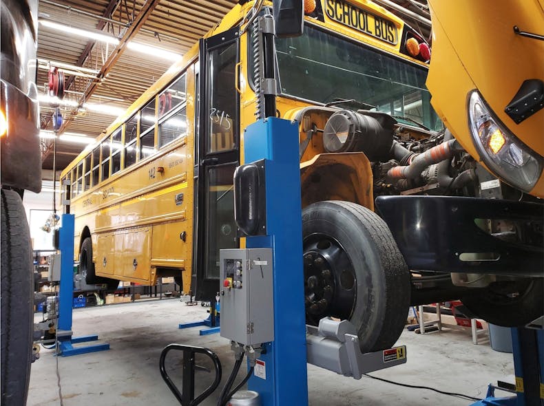 Repowering a school bus with a Vehicle-to-Grid (V2G) bi-directional electric vehicle charging system. Courtesy of AMPLY