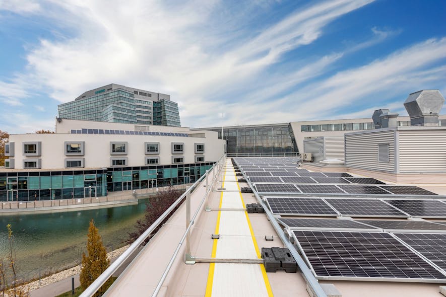Part of the Siemens micogrid solar-PV system, with a total output of 312 kWp (Courtesy of Siemens)