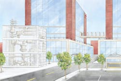 Rendering of a hospital with a waste-to-hydrogen microgrid. Courtesy of Ways2H