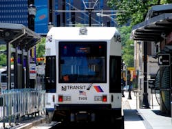 NJ Transit light rail trolley stopped at the Washington Park station. By LEE SNIDER PHOTO IMAGES/Shutterstock.com