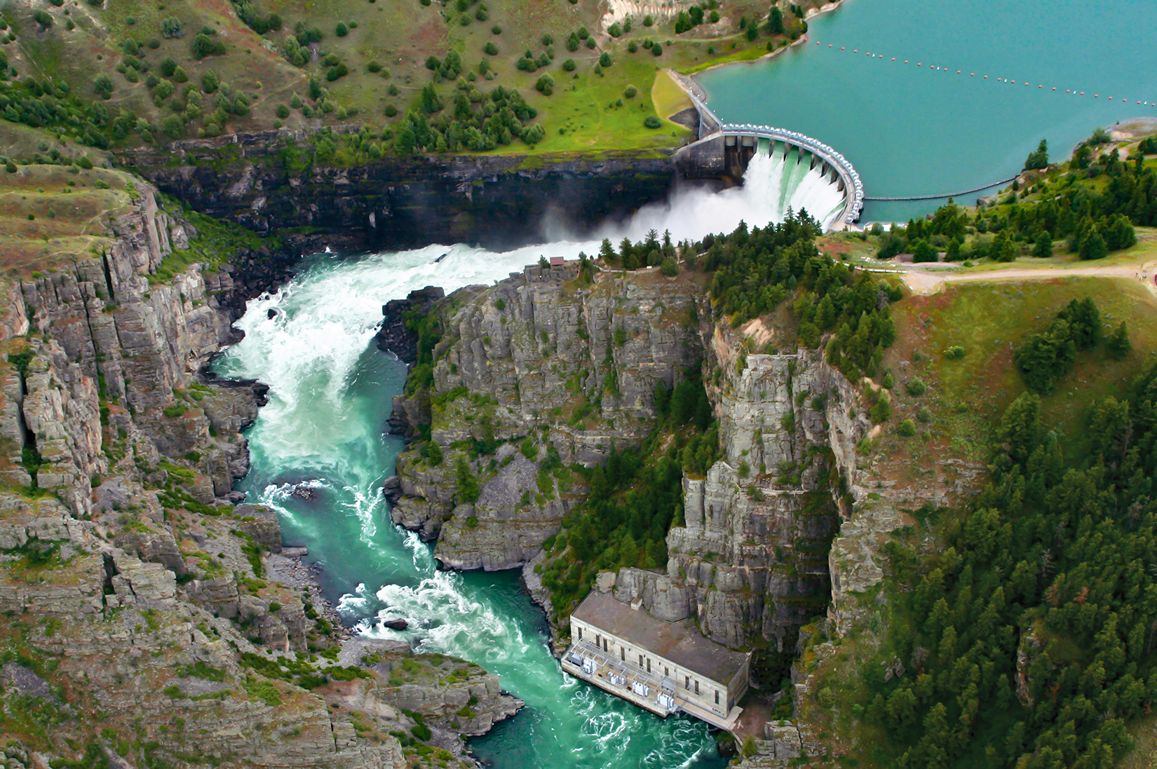Kerr Dam on the Flathead River located in the Flathead Indian Reservation in Montana.