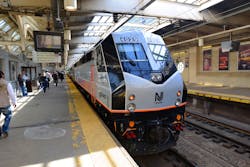 NJ Transit locomotive Alstom PL42AC at Newark Penn Station, New Jersey, USA. Photo by Wangkun Jia/Shutterstock.com