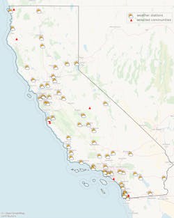 California map illustrating a selection of communities suitable for microgrid implementation. (Credit: Bingyu Zhao/Vienna University of Technology)