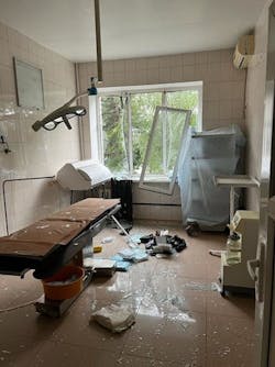 Photo taken last year showing damage to Ukrainian medical facility hit by Russian bombing. Image credit New Use Energy Solutions