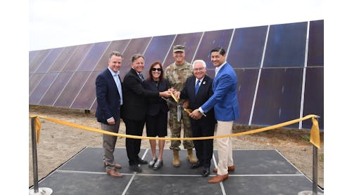 U.S. Army Maj. Gen. Matthew P. Beevers, the adjutant general of the California Military Department; Rachel Jacobson, assistant secretary of the U.S. Army Installations, Energy and Environment; Mario Diaz, deputy undersecretary of the Army; state Sens. Bob Archuleta and Josh Newman; and Jason Smith, Bright Canyon Energy vice president, cut the ribbon on the Joint Forces Training Base Energy Resilience Project, Aug. 11, 2023. (Source: Master Sgt. David Loeffler)