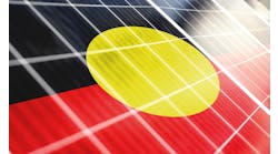 Solar panels on the background of the image of the flag of Australian Aboriginal flag. Source: Millenius / Shutterstock.com