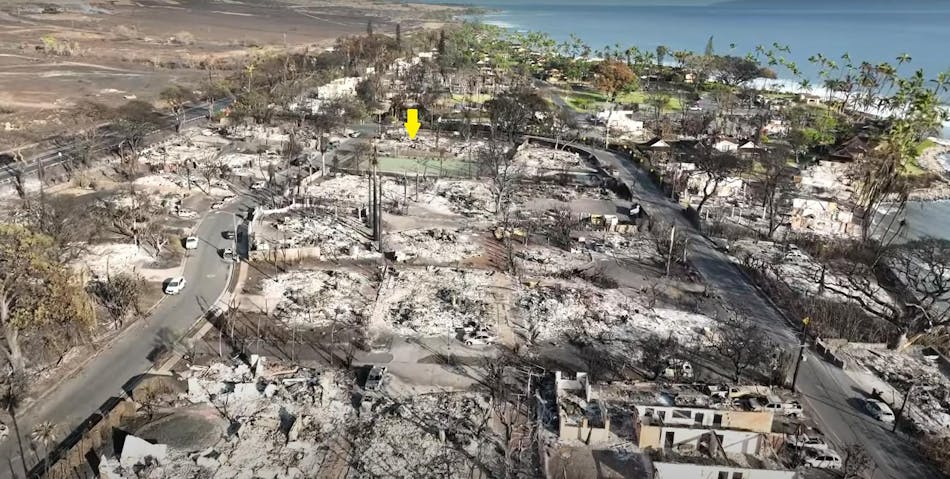 The site of John Sarter&apos;s former home in Lahaina, Hawaii, one day after the 2023 wildfire. (Photo courtesy of John Sarter)