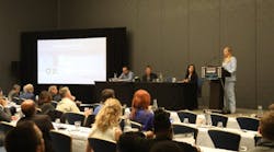 Kristel Watson (far right), of Scale Microgrid, speaking during the first day&apos;s university microgrids session at Microgrid Knowledge 2024 in Baltimore. Image credit Chandler Stafford.
