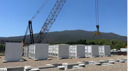 Setting EOS batteries at the Viejas Enterprise Microgrid (VEM). The microgrid will have a combination of Invinity vanadium batteries and EOS zinc batteries. (Source: Indian Energy)