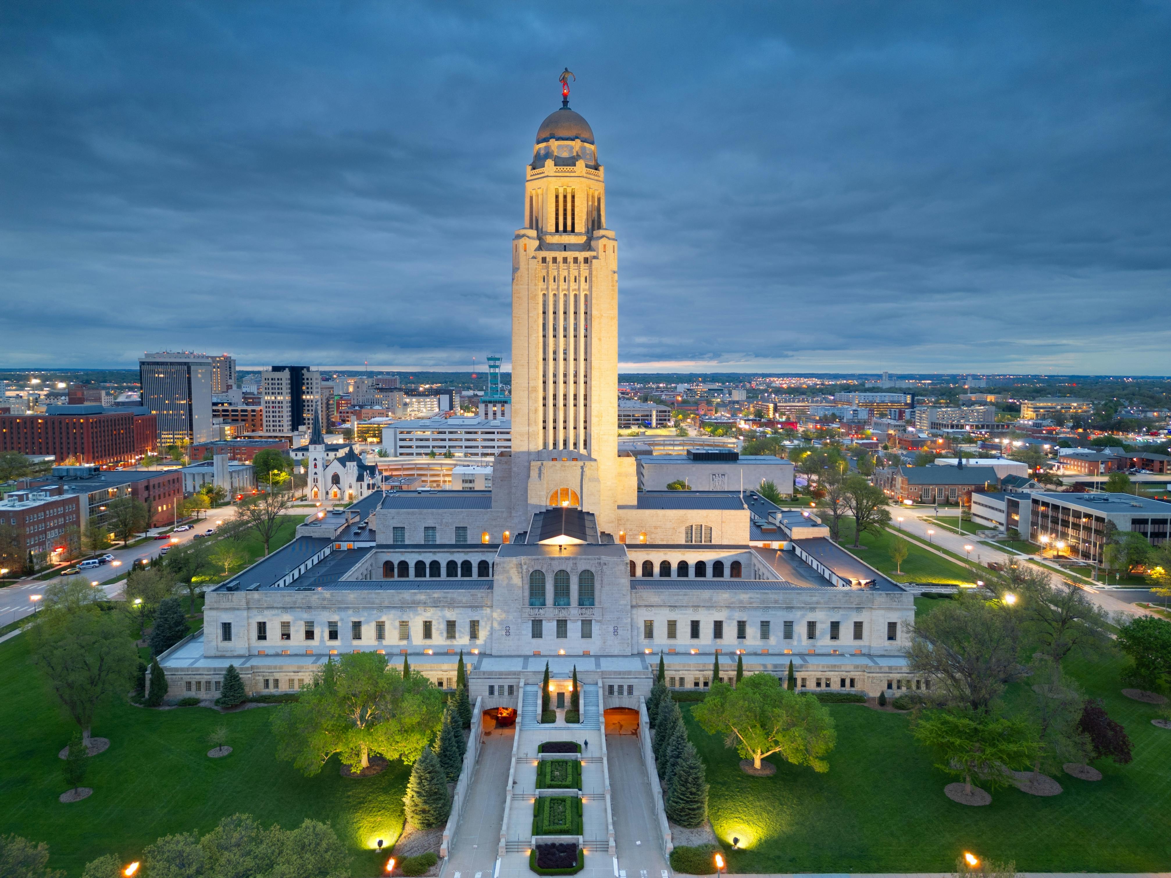 Nebraska State Capitol in downtown Lincoln.