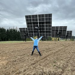 Deborah Westlight, operations manager with the Oregon Clean Power Cooperative, raises her arms in celebration of the solar panel portion of the project. Deborah Westlight, operations manager with the Oregon Clean Power Cooperative, raises her arms in celebration of the solar panel portion of the project.