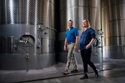 Domaine Carneros CEO Remi Cohen, on the right, walks with Zak Miller, winemaker. Domaine Carneros CEO Remi Cohen, on the right, walks with Zak Miller, winemaker.