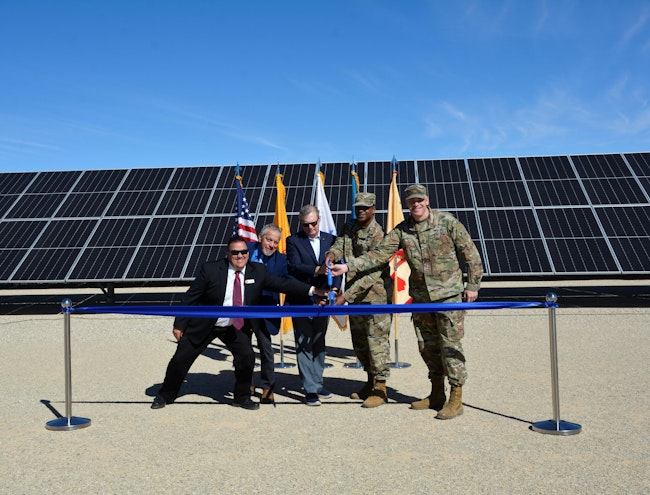 Dignitaries cut the ribbon for the new $10.9 million water resiliency microgrid project Feb. 26 at White Sands Missile Range. (Source: Miriam Rodriguez)