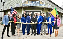 A group of leaders from project developers, state and local officials and post commander pose in front of the New Orleans VFW Post 8973 celebrating completion of the solar and battery storage installation. Image credit PRNewswire A group of leaders from project developers, state and local officials and post commander pose in front of the New Orleans VFW Post 8973 celebrating completion of the solar and battery storage installation. Image credit PRNewswire