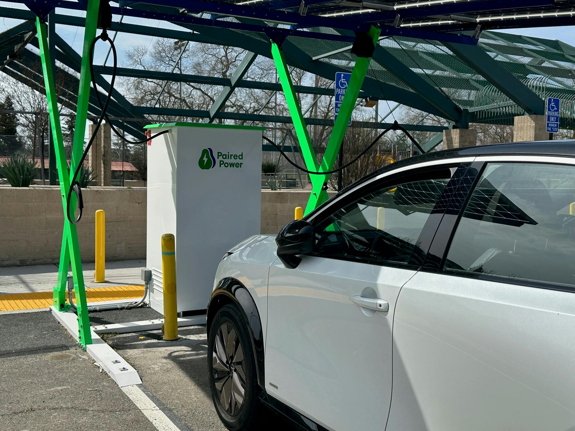 Solar microgrid-powered PairTree EV charger at Playfield Park in Davis. Image credit Paired Power