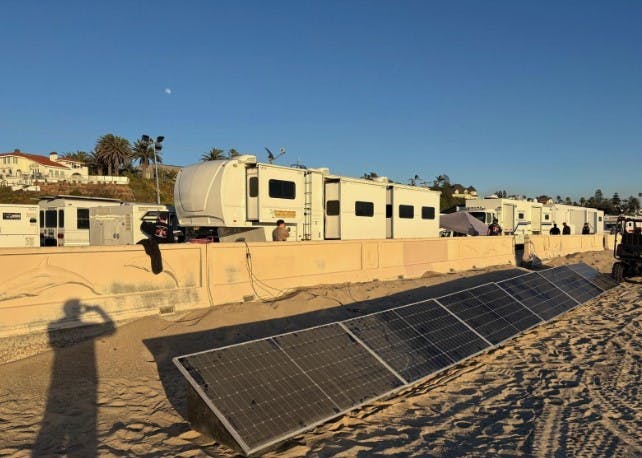 Overdrive Energy Solutions provided 12 kW, 240 volt systems with 50 kWh of battery storage and 12 kW of solar for firefighter sleeping trailers during the L.A. fires. Image credit Overdrive