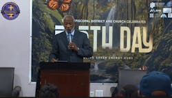 Michael Leon Mitchell, presiding prelate of the AME Church Sixth District, delivers remarks during the Earth Day announcement of the District's microgrid initiative. (Source: 6th Episcopal District AME Church) Michael Leon Mitchell, presiding prelate of the AME Church Sixth District, delivers remarks during the Earth Day announcement of the District's microgrid initiative. (Source: 6th Episcopal District AME Church)