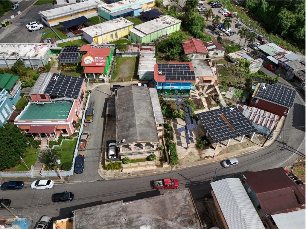 Aerial view of Adjuntas microgrid and renewable energy courtesy of Casa Pueblo