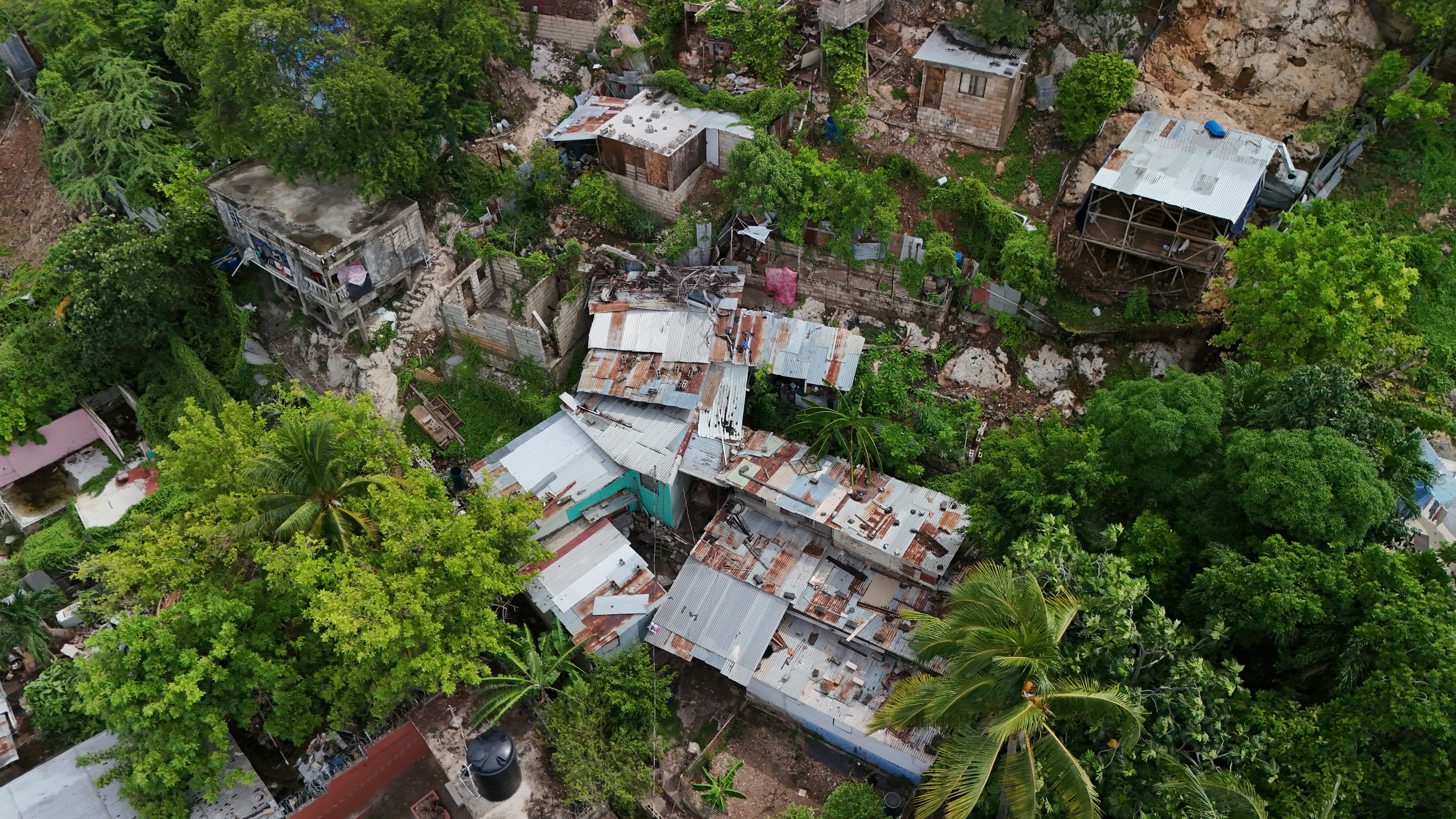 Aerial image of damage in Kingston, Jamaica from Hurricane Melissa. Image credit Deron Levy / Shutterstock.com