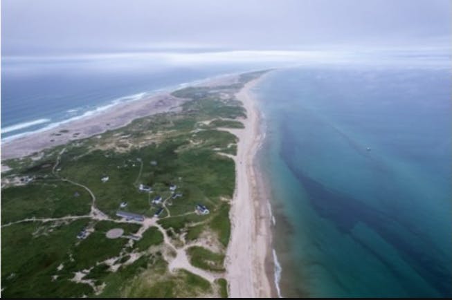 Aerial image of Sable Island National Park Reserve and Main Station, where most island operations take place. (Source: Parks Canada)