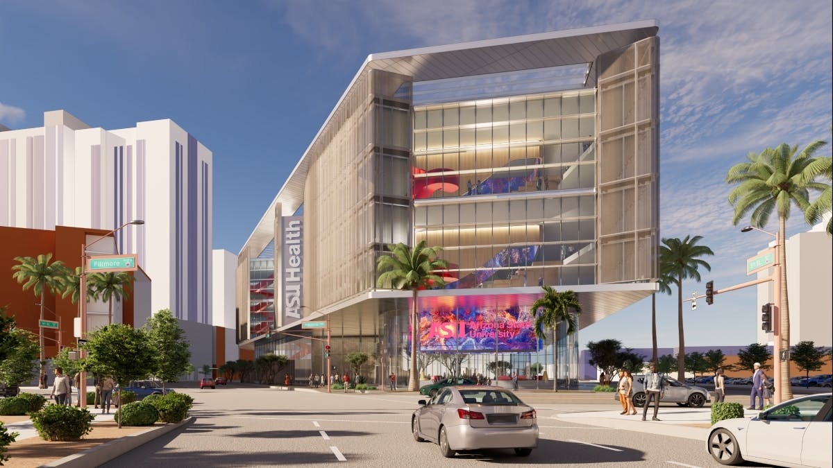 Rendering of ASU Health Headquarters in Phoenix. Courtesy of CO Architects and DFDG Architecture