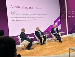 Former U.S. Energy Secretary Ernest Moniz, center, speaks about AI and energy at CERAWeek in Houston. Image credit Rod Walton Former U.S. Energy Secretary Ernest Moniz, center, speaks about AI and energy at CERAWeek in Houston. Image credit Rod Walton