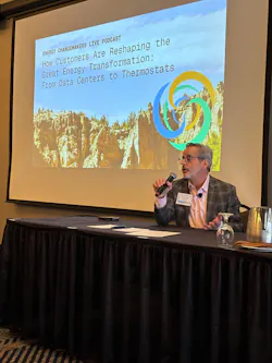 Think Microgrid Executive Director Cameron Brooks makes a point during his talk at the Great Transformation. Image credit Lisa Cohn
