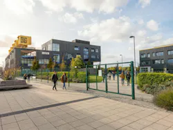A rendering of the LDE UTC microgrid illustrating the position of the yellow shrouded turbines (Image courtesy of Hover Energy)