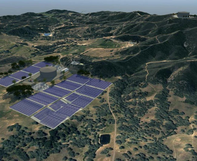 Rendering of pumped storage, solar and battery storage microgrid. Image credit Trane Energy Services