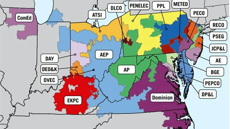 Map of PJM territories across the Mid-Atlantic and Midwest regions. | Credit: PJM Interconnection
